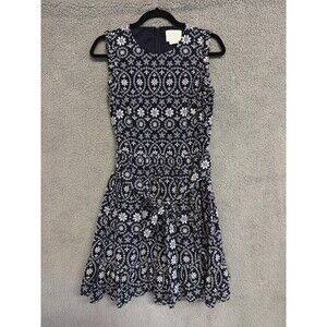 KATE SPADE Dress Womens 6 Blue Eyelet Fit Flare Sleeveless Embroidered Cotton